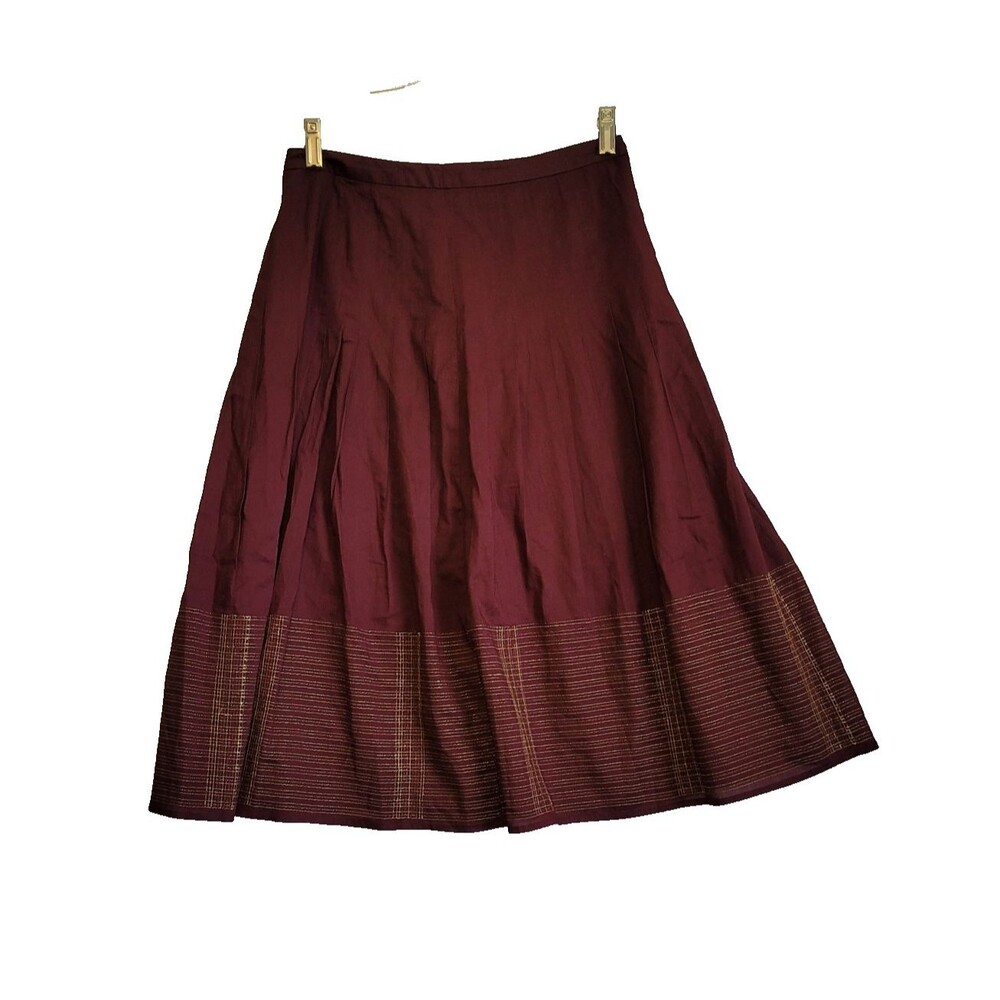 Ann Taylor Loft Skirt OP Maroon Drop Pleated A-Line Skirt Side Zip Lined